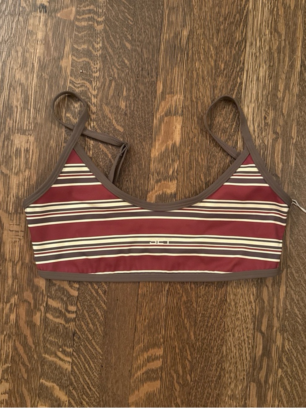 Striped Scoop Neck Bikini Top in Rust